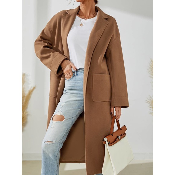 BohoGypsyDreamer.com Jackets & Blazers - Camel tan brown pea coat Split Hem Overcoat